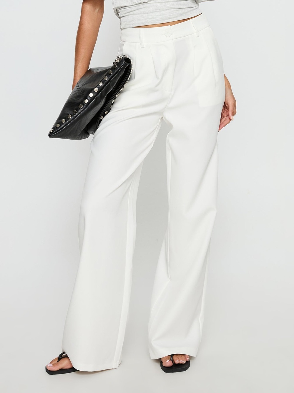 EUC Princess Polly Wide-Leg High-Waist Classic White Trouser Pants Sz 4 - Picture 2 of 9